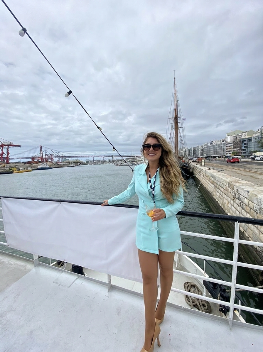 Teresa Cunha at a riverside event in Lisbon